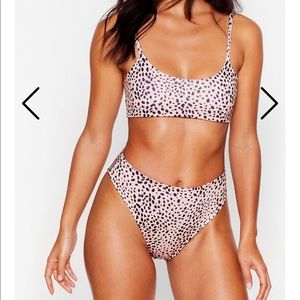 Nasty Gal pink and black spotted bikini size 0